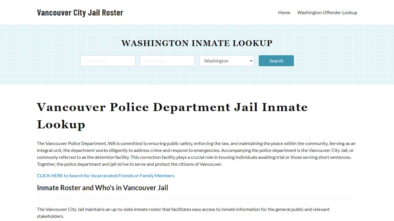 Vancouver Police Department & City Jail, WA Inmate Roster, Arrests ...